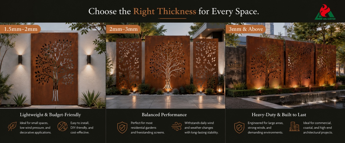 Corten Steel Screens of Different Thicknesses for Specific Applications